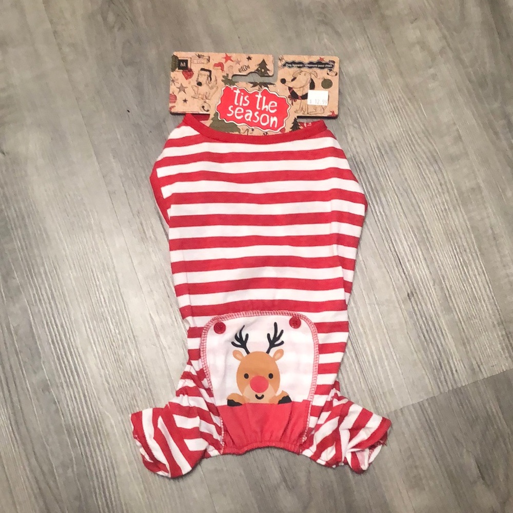 Dog outfit - Christmas red stripe reindeer PJ”s